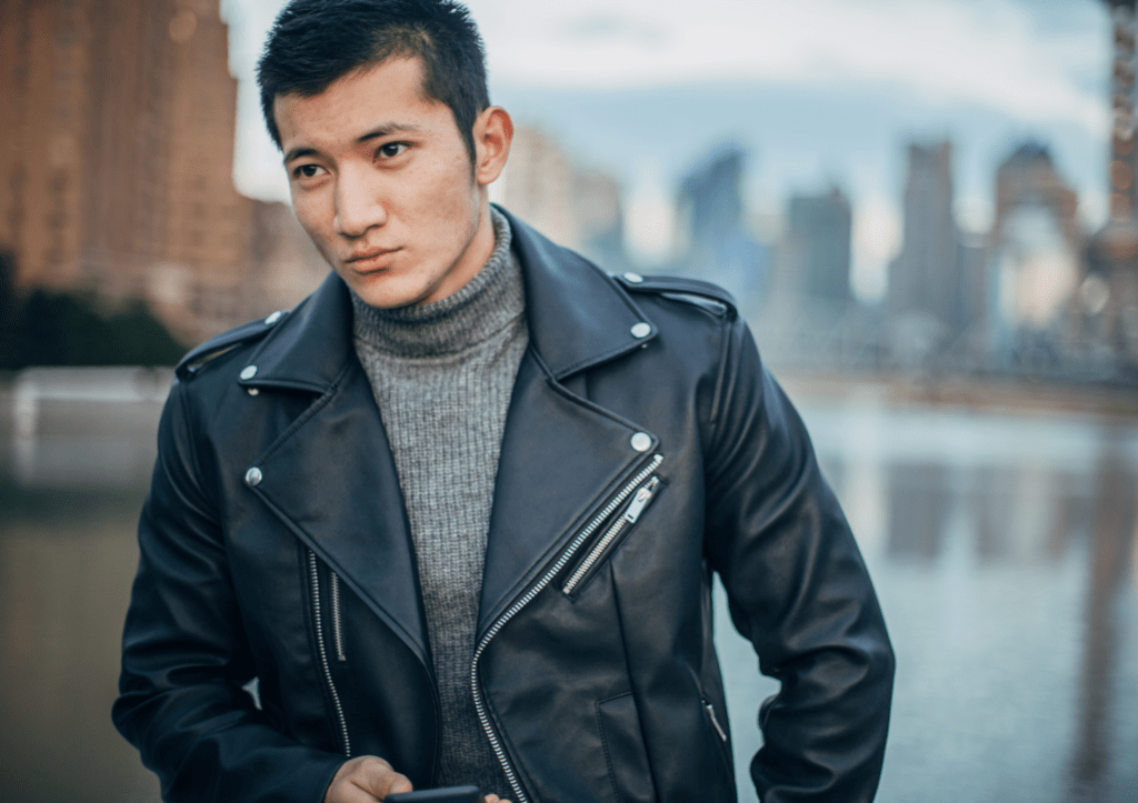 Image of a man wearing a leather jacket